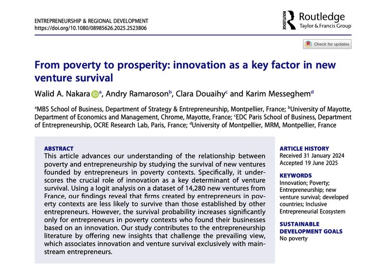 From poverty to prosperity: innovation as a key factor in new venture survival